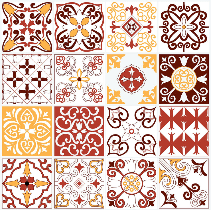 Mosaic Tile Stickers, Pack Of 16, All Sizes, Waterproof, Azulejo Transfers For Kitchen / Bathroom Tiles GT75 - Bolsover Designs