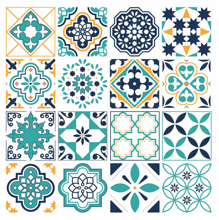 Mosaic Tile Stickers, Pack Of 16, All Sizes, Waterproof, Azulejo Transfers For Kitchen / Bathroom Tiles GT85 - Bolsover Designs