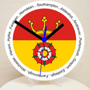 English Counties Clock, Flag Of Your Chosen County On A Quartz Clock, With Towns Listed Around EdgeStand or Wall Mounted, 200mm