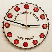 Load image into Gallery viewer, Fun Johnny Depp Clock &quot;Isn&#39;t Happy Hour Anytime?&quot; With Bottle Tops In Place Of Hours
