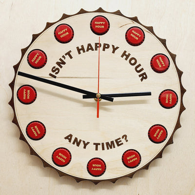 Fun Johnny Depp Clock "Isn't Happy Hour Anytime?" With Bottle Tops In Place Of Hours