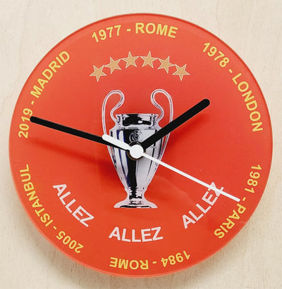 Quartz Wall Clock, Depicting Liverpool's Champions League / European Cup Wins, With The Years and City