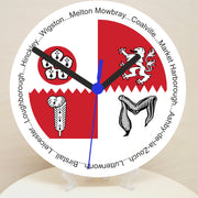 English Counties Clock, Flag Of Your Chosen County On A Quartz Clock, With Towns Listed Around EdgeStand or Wall Mounted, 200mm