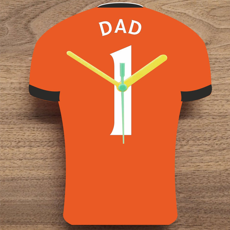 Number 1 DAD Quartz Clock In Shape of Football Shirts In Your Favourite Team Colours,, Prem + Championship