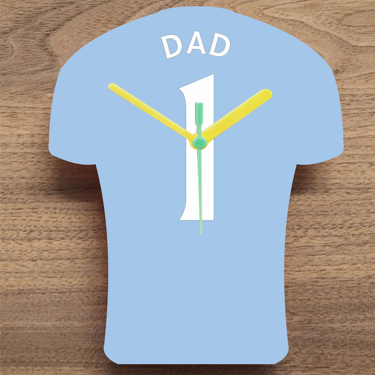 Number 1 DAD Quartz Clock In Shape of Football Shirts In Your Favourite Team Colours,, Prem + Championship