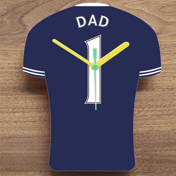 Number 1 DAD Quartz Clock In Shape of Football Shirts In Your Favourite Team Colours,, Prem + Championship