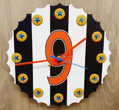 3D Clock In Style Of a Newcastle Shirt with Newcastle Brown Bottle Top With Actual Newcastle Brown Bottle Tops In Place Of Hours