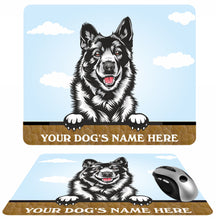 Load image into Gallery viewer, Personalised Dog Breed Mousemat, Your Dogs Name With Cartoon Style Peeking Dog Breeds

