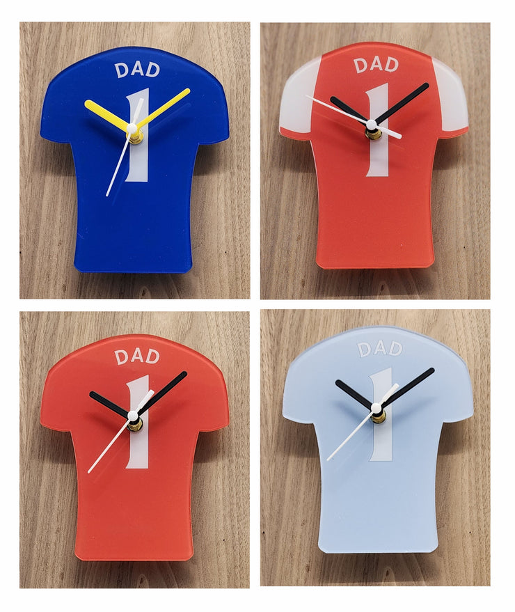 Number 1 DAD Quartz Clock In Shape of Football Shirts In Your Favourite Team Colours,, Prem + Championship