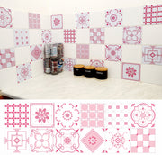 Mosaic Tile Stickers, Pink, Pack Of 24, All Sizes, Waterproof, Azulejo Transfers For Kitchen / Bathroom Tiles P06 - Bolsover Designs