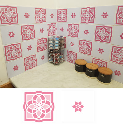 Mosaic Tile Stickers, Pink, Pack Of 16, All Sizes, Waterproof, Transfers For Kitchen / Bathroom Tiles P07 - Bolsover Designs