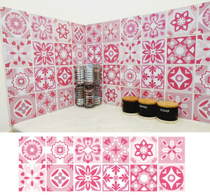 Mosaic Tile Stickers, Pink, Pack Of 24, All Sizes, Waterproof, Azulejo Transfers For Kitchen / Bathroom Tiles P08 - Bolsover Designs
