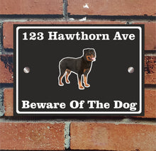 Load image into Gallery viewer, Beware of The Dog, Doberman German Shepherd Pitbull Rottweiler, Address Sign For House Home or Business, Door Number Road Name Plaque, in A5 or A4 Size - Bolsover Designs
