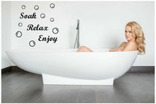 Load image into Gallery viewer, Soak Relax Enjoy + 45 Bubbles Art Sticker Decal Transfer for Bathroom Wall Tiles, Bath Panel - Bolsover Designs
