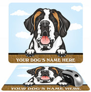 Personalised Dog Breed Mousemat, Your Dogs Name With Cartoon Style Peeking Dog Breeds