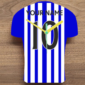 Quartz Clock In Shape of Football Shirts In Your Favourite Team Colours, You Choose Name & Number