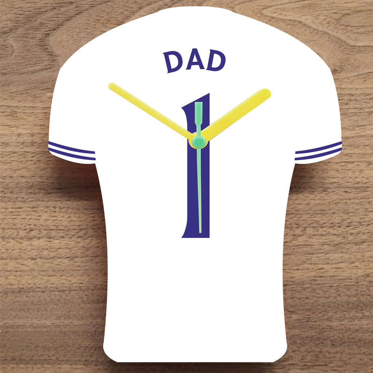 Number 1 DAD Quartz Clock In Shape of Football Shirts In Your Favourite Team Colours,, Prem + Championship