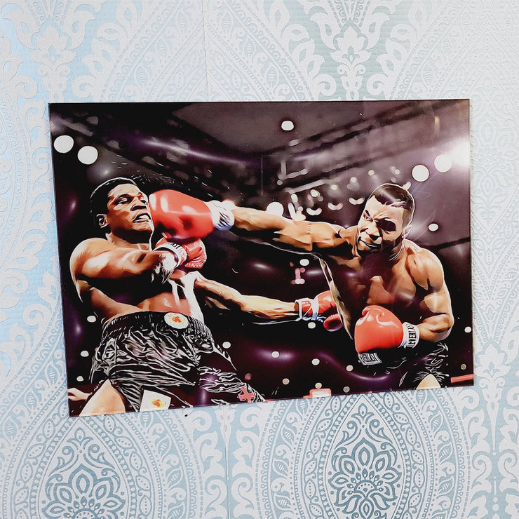Sketch Style Vectorised Wall Art of Iron Mike Tyson Boxing Trevor Berbick, In  Full Colour, Glass Like but on Acrylic