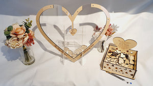 Wedding Day Alternative Guest Book, Large Heart with Wooden Hearts for Guests to Sign