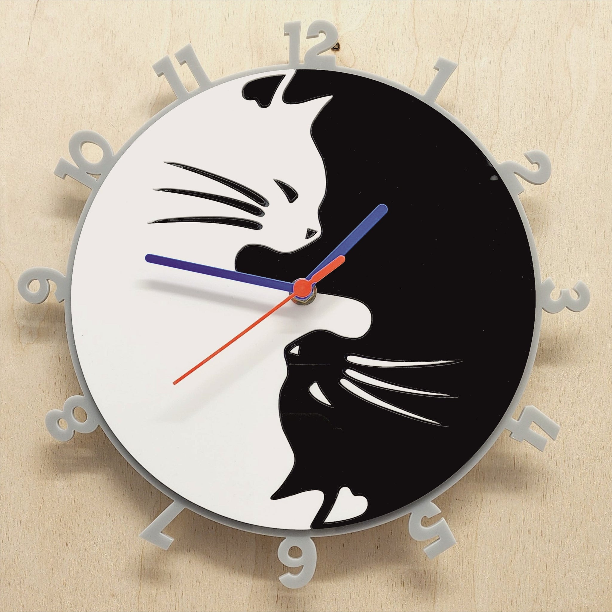 Cats 3D Wall Clock Black and White Cats In Yin Yang design. Great for ...