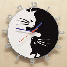 Load image into Gallery viewer, Cats 3D Wall Clock Black and White Cats In Yin Yang design. Great for Cat lovers.
