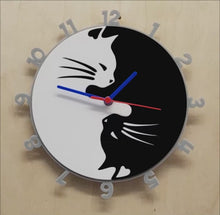 Load and play video in Gallery viewer, Cats 3D Wall Clock Black and White Cats In Yin Yang design. Great for Cat lovers.
