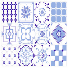 Load image into Gallery viewer, Pack Of 12 Blue Pattern Mosaic Waterproof Tile Stickers, Transfers For 150mm x 200mm or 200mm x 250mm Kitchen or Bathroom Tiles Design BL06 - Bolsover Designs
